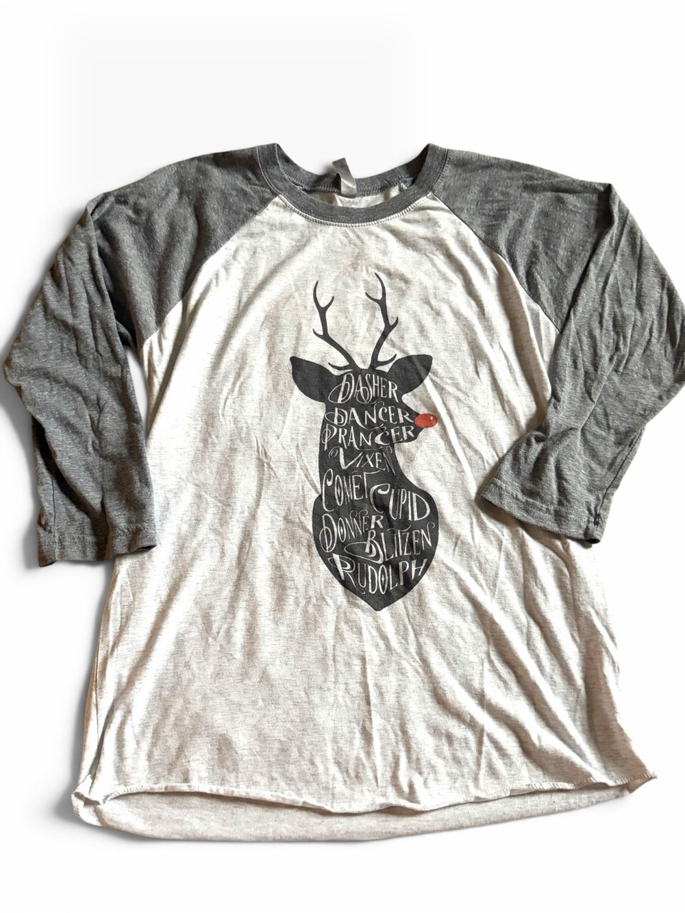 Alternative Apparel Christmas Reindeer Raglan Shirt Small